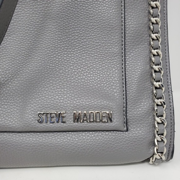 Steve Madden Tote Chain Embellished Shoulder Gray Bag - Picture 2 of 11